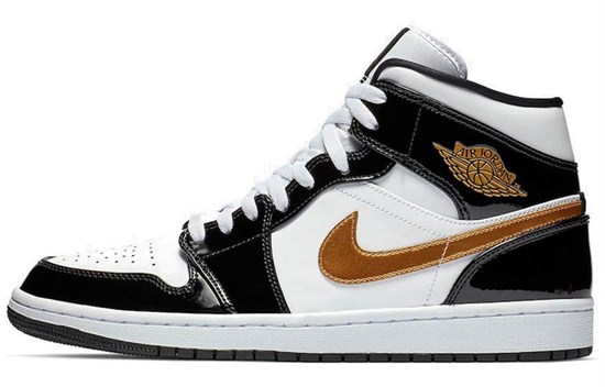 Jordan 1 Mid Patent Black White Gold 2019 pz-1633262010732317783 - фото 562595